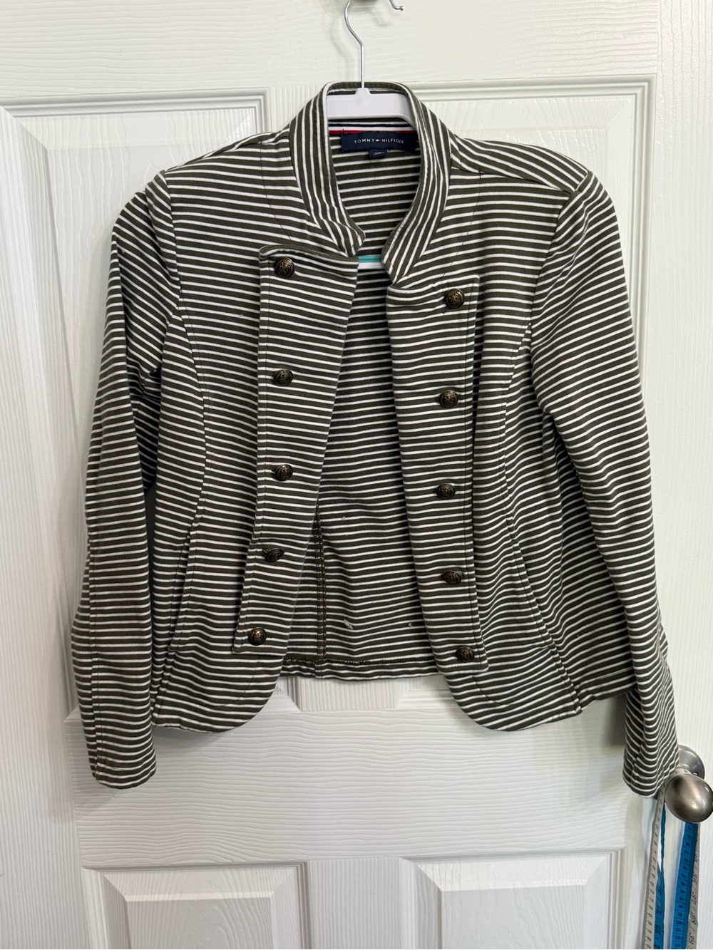 Tommy Hilfiger Military Stripe Knit Blazer Jacket Olive White Women’s Small